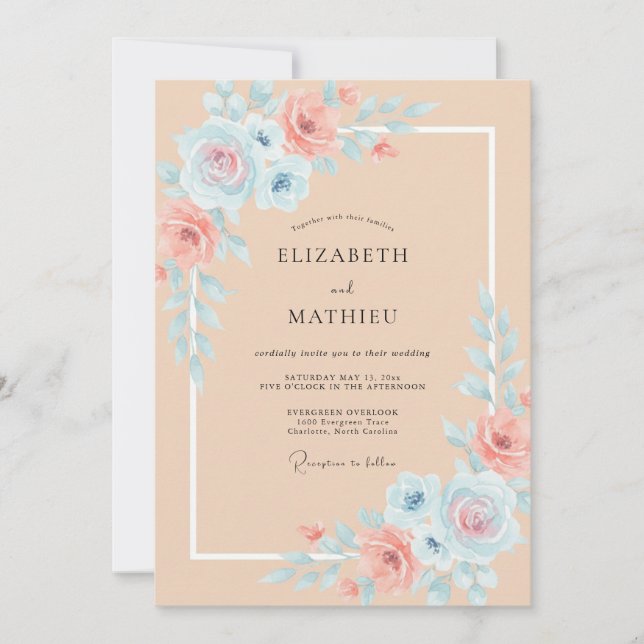 Invitación Boda acuarela de agua apricot (Anverso)