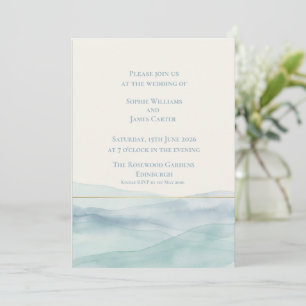 Invitación Boda acuarela de agua azul de Loch de las Highland