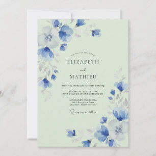 Invitación Boda acuarela de agua azul menta pálido