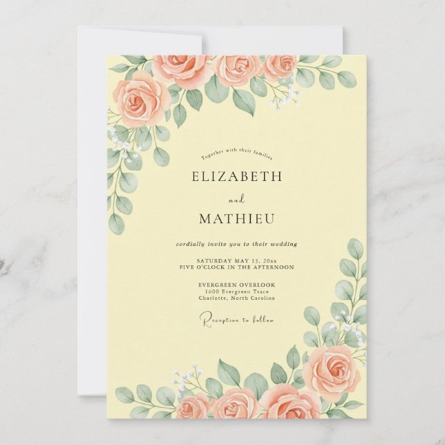 Invitación Boda acuarela de amarillo mantequilla (Anverso)