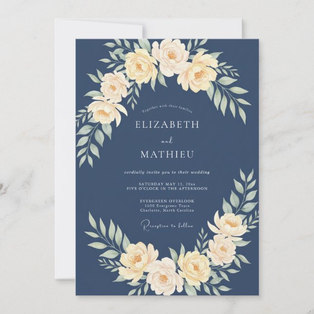 Invitación Boda acuarela de amarillo pizarra (Anverso)