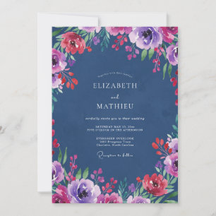 Invitación Boda acuarela de amatista de medianoche