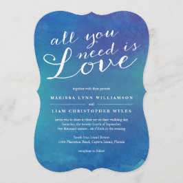 Invitación Boda acuarela de amor puro / azul oceánico