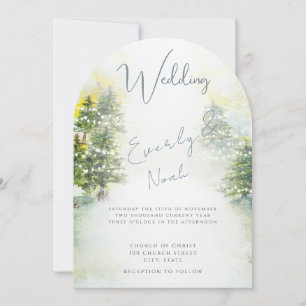 Invitación Boda acuarela de árboles de pino azules verdes