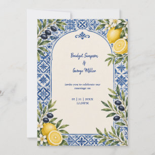 Invitación Boda acuarela de arco de olivo cítrico mediterráne