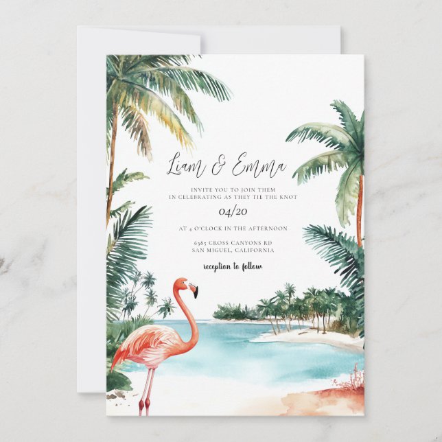 Invitación Boda acuarela de Bahamas (Anverso)