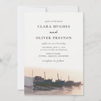 Boda acuarela de barco de pesca en el puerto de la