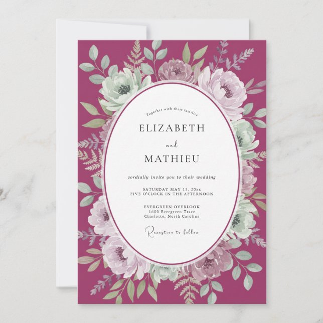 Invitación Boda acuarela de baya temperamental (Anverso)