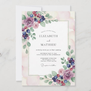 Invitación Boda acuarela de bayas malva