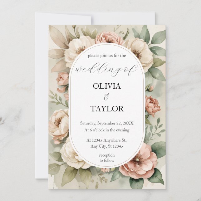 Invitación Boda acuarela de Boho Floral Rustic (Anverso)