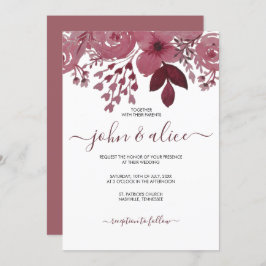 Invitación Boda acuarela de Borgoña Floral