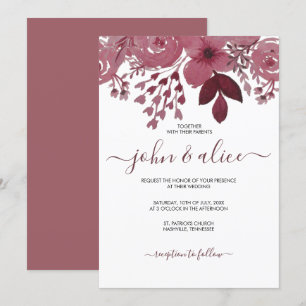 Invitación Boda acuarela de Borgoña Floral