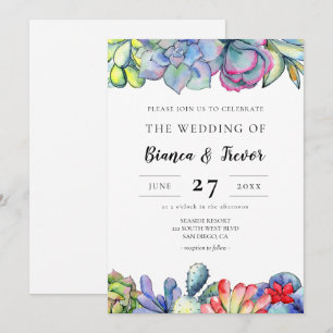 Invitación Boda acuarela de cactus suculentos