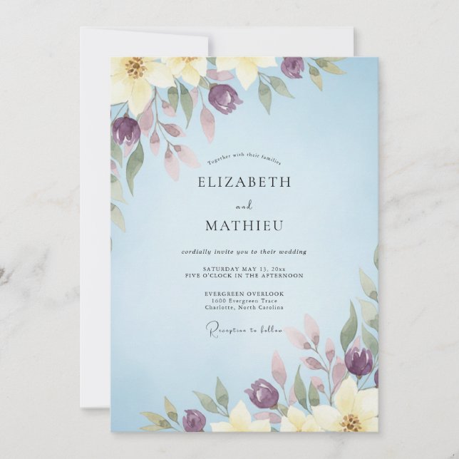 Invitación Boda acuarela de ciruela azul (Anverso)