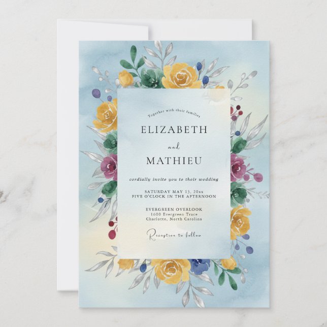 Invitación Boda acuarela de ciruela dorada (Anverso)