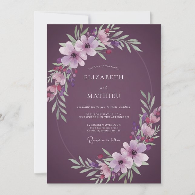 Invitación Boda acuarela de ciruela Meadow (Anverso)