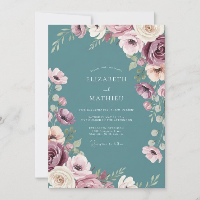 Invitación Boda acuarela de ciruela pizarra (Anverso)