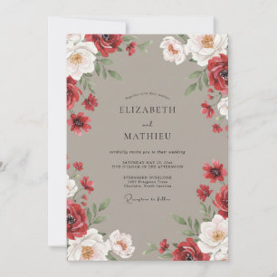 Invitación Boda acuarela de color rojo topo