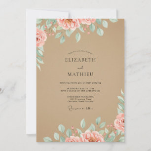 Invitación Boda acuarela de coral bronceado