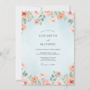 Invitación Boda acuarela de coral celeste