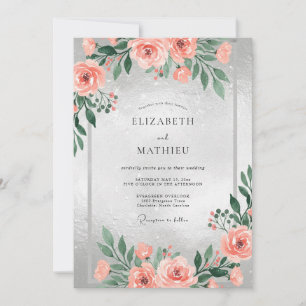 Invitación Boda acuarela de coral plateado