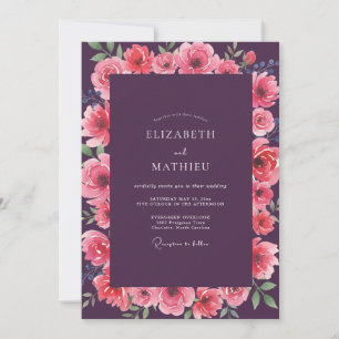 Invitación Boda acuarela de coral silenciado ciruela