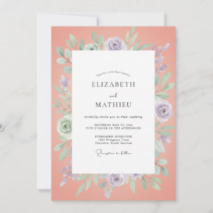 Invitación Boda acuarela de coral y lavanda