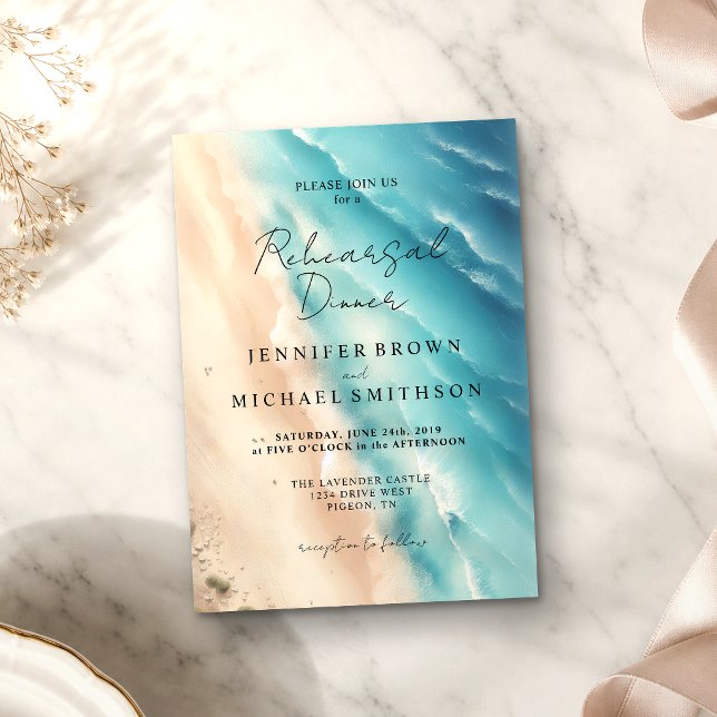 Invitación Boda acuarela de doble lado de Ocean Beach (Subido por el creador)