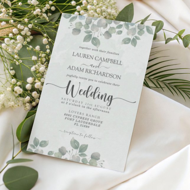 Invitación Boda acuarela de eucalipto verde (Subido por el creador)