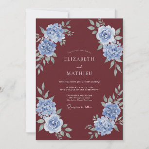 Invitación Boda acuarela de flor de maíz granate
