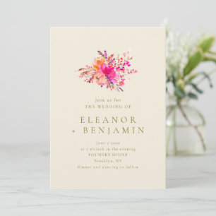 Invitación Boda Acuarela de Flor Silvestre Coral Rosa sobre M