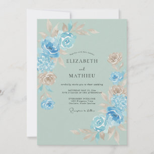 Invitación Boda acuarela de flor Sky Blue