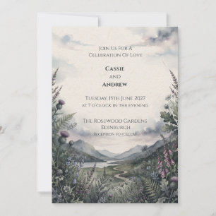 Invitación Boda acuarela de flores silvestres de las Highland