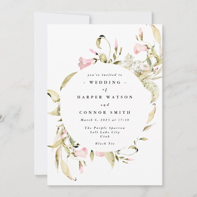 Invitación Boda acuarela de flores silvestres de primavera (Anverso)