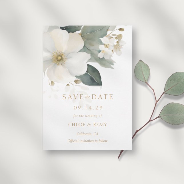 Invitación Boda acuarela de follaje floral Guardar la fecha (Subido por el creador)