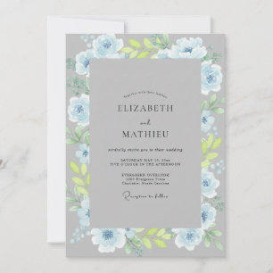 Invitación Boda acuarela de gris acero y vincapervinca