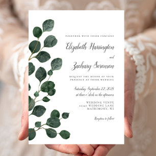 Invitación Boda acuarela de hojas de eucalipto verde