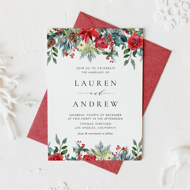 Invitación Boda acuarela de invierno florece en garland (Subido por el creador)