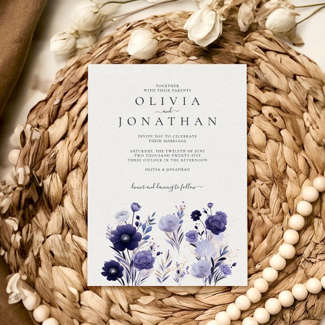 Invitación Boda acuarela de invierno púrpura floral (Subido por el creador)