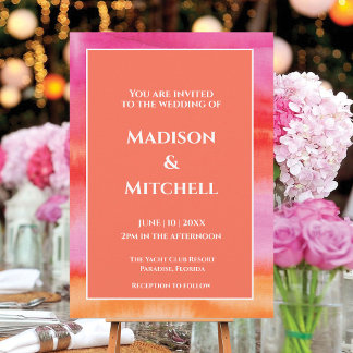 Invitación Boda acuarela de jardín al amanecer rosa naranja