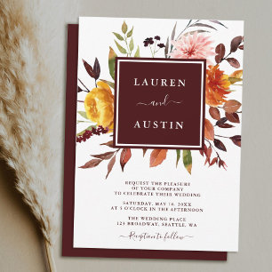 Invitación Boda acuarela de jardín de otoño Borgoña