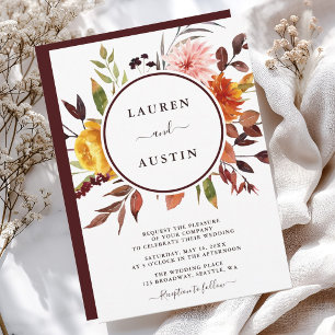 Invitación Boda acuarela de jardín de otoño Marsala