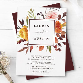 Invitación Boda acuarela de jardín de otoño Marsala