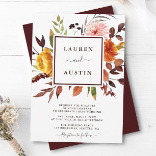 Invitación Boda acuarela de jardín de otoño Marsala