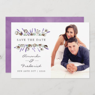 Invitación Boda acuarela de la Lavanda de Algodón Ahorra la F