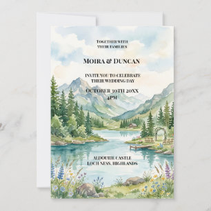 Invitación Boda acuarela de lago de montaña