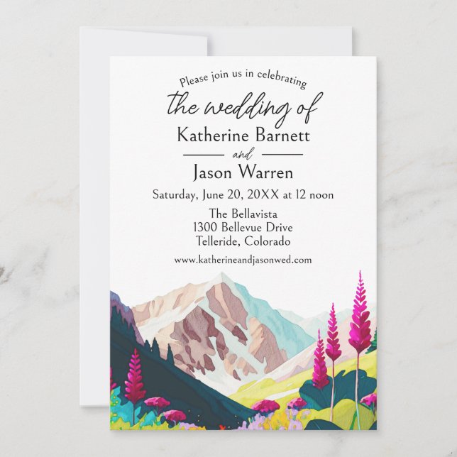 Invitación Boda acuarela de las montañas Wildflowers (Anverso)