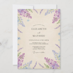 Invitación Boda acuarela de lavanda y pervinca