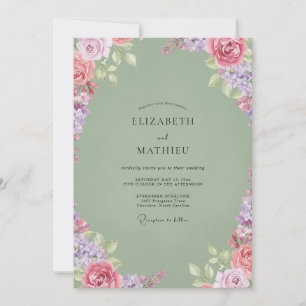 Invitación Boda acuarela de lila y musgo