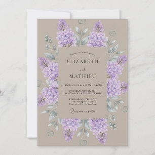 Invitación Boda acuarela de lila y taupe